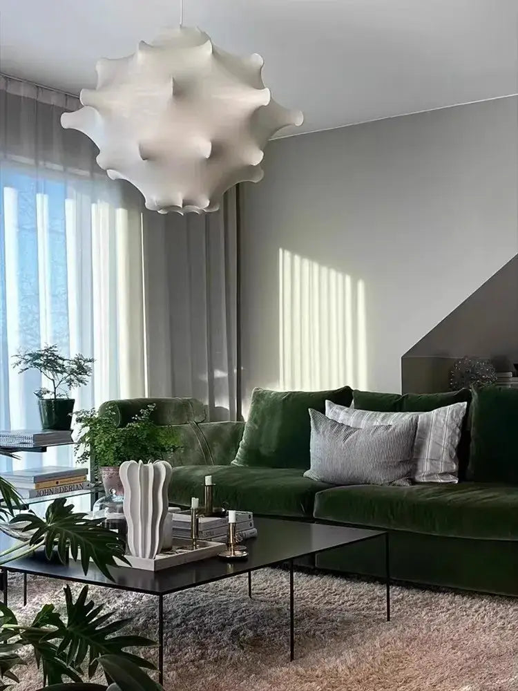Elegant silk pendant lamp white ruffled petal light for living room