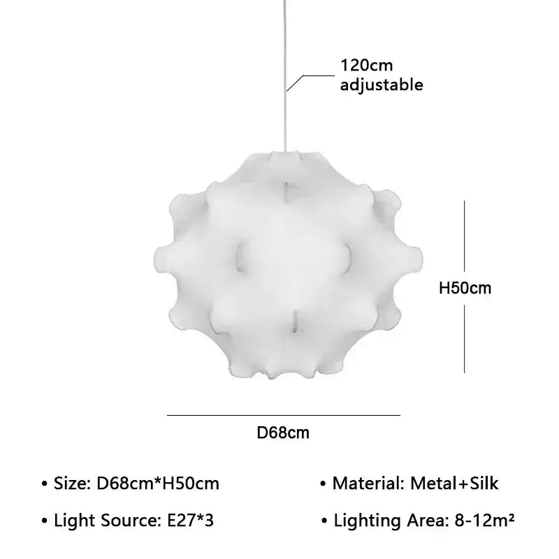 Elegant silk pendant lamp white ruffled petal light for living room