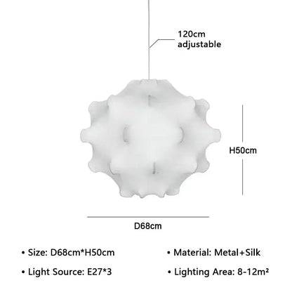 Elegant silk pendant lamp white ruffled petal light for living room
