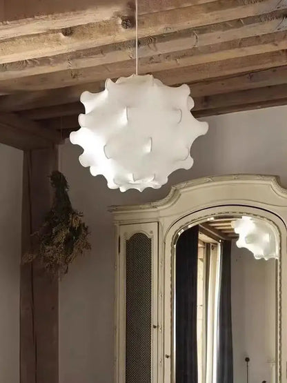 Elegant silk pendant lamp white ruffled petal light for living room