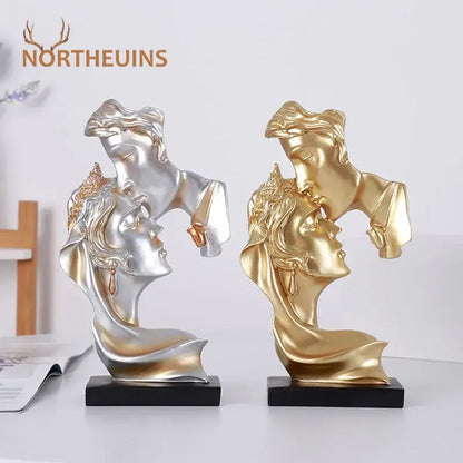 Elegant silver & gold 26cm resin kissing couple – living room decor