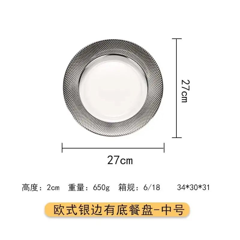 Elegant silver textured glass steak and pasta plate dining room tableware