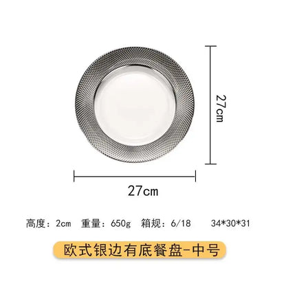 Elegant silver textured glass steak and pasta plate dining room tableware