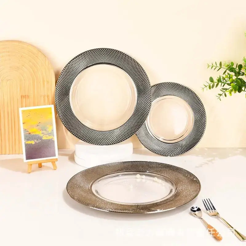 Elegant silver textured glass steak and pasta plate dining room tableware