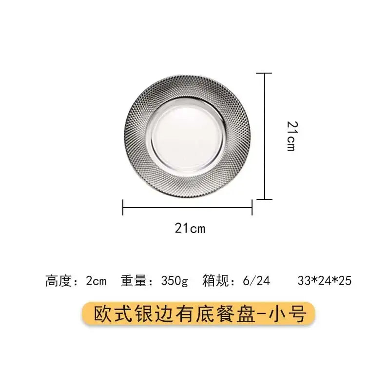 Elegant silver textured glass steak and pasta plate dining room tableware