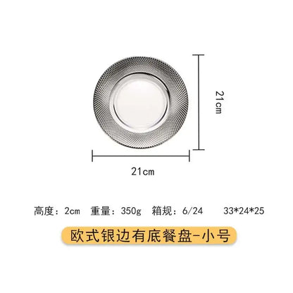 Elegant silver textured glass steak and pasta plate dining room tableware