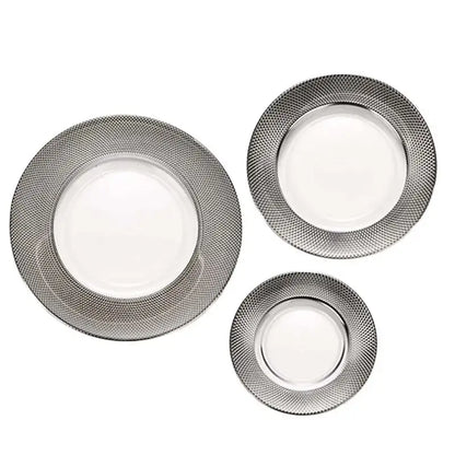 Elegant silver textured glass steak and pasta plate dining room tableware