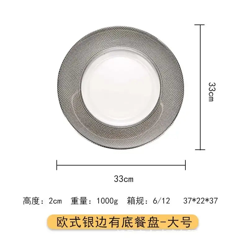 Elegant silver textured glass steak and pasta plate dining room tableware