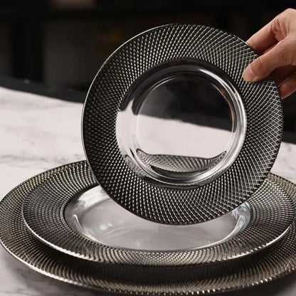 Elegant silver textured glass steak and pasta plate dining room tableware