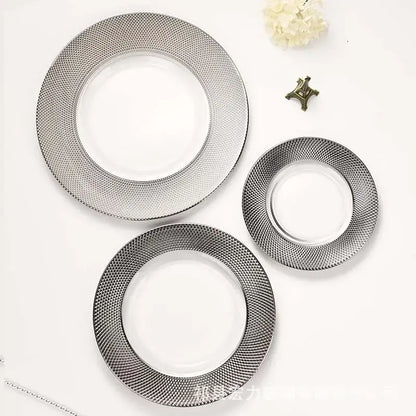 Elegant silver textured glass steak and pasta plate dining room tableware