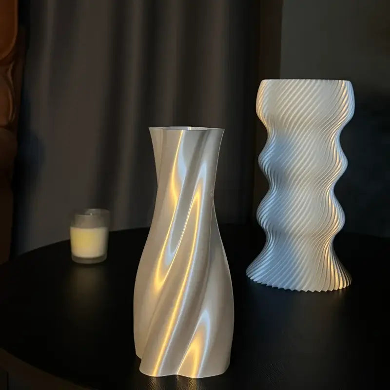 Elegant silver twisted flowing vase living room decor