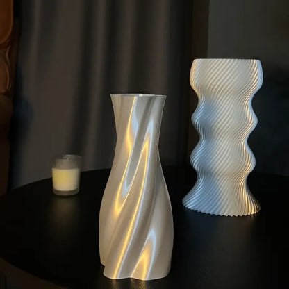 Elegant silver twisted flowing vase living room decor