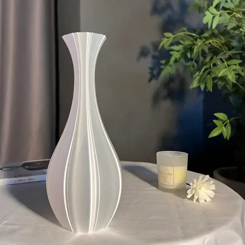 Elegant silver twisted flowing vase living room decor