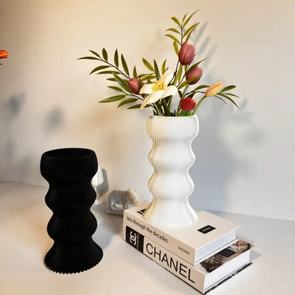 Elegant silver twisted flowing vase living room decor