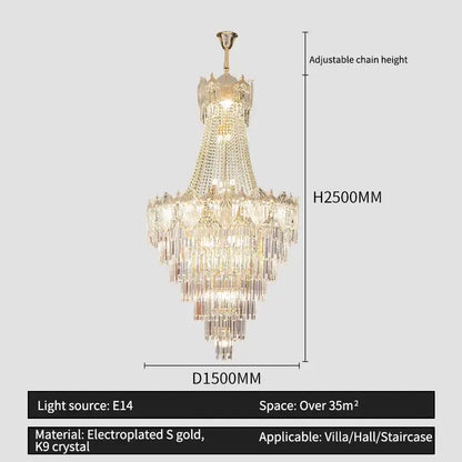 Elegant simple staircase chandelier gold crystal living room light