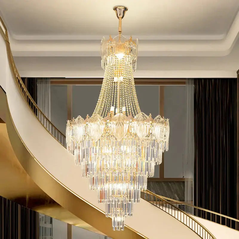 Elegant simple staircase chandelier gold crystal living room light