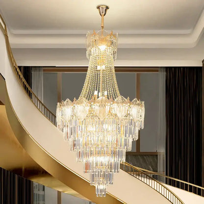 Elegant simple staircase chandelier gold crystal living room light
