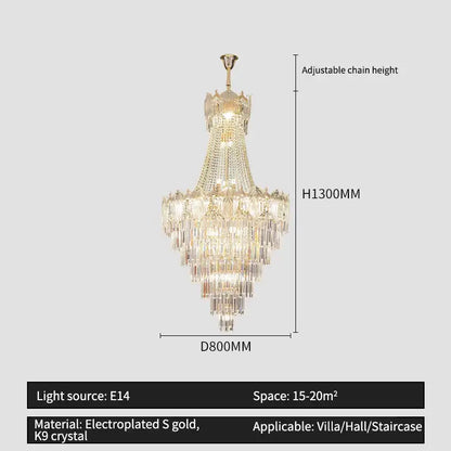 Elegant simple staircase chandelier gold crystal living room light