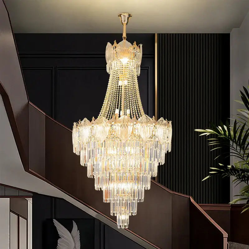 Elegant simple staircase chandelier gold crystal living room light