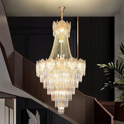 Elegant simple staircase chandelier gold crystal living room light
