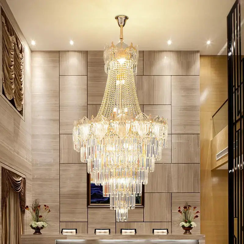 Elegant simple staircase chandelier gold crystal living room light