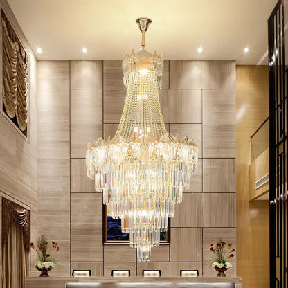 Elegant simple staircase chandelier gold crystal living room light