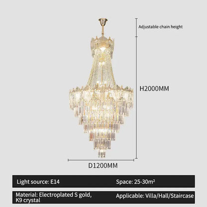Elegant simple staircase chandelier gold crystal living room light