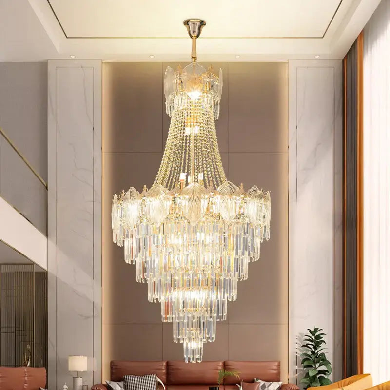 Elegant simple staircase chandelier gold crystal living room light