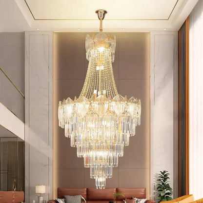 Elegant simple staircase chandelier gold crystal living room light