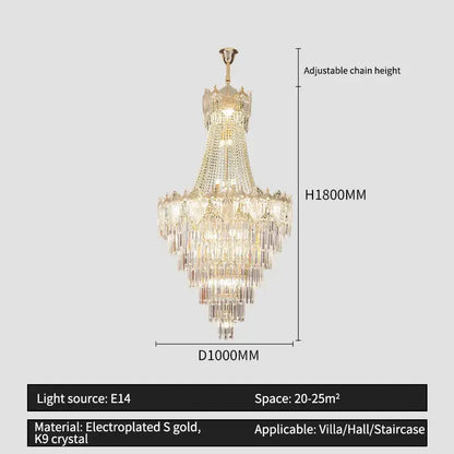 Elegant simple staircase chandelier gold crystal living room light