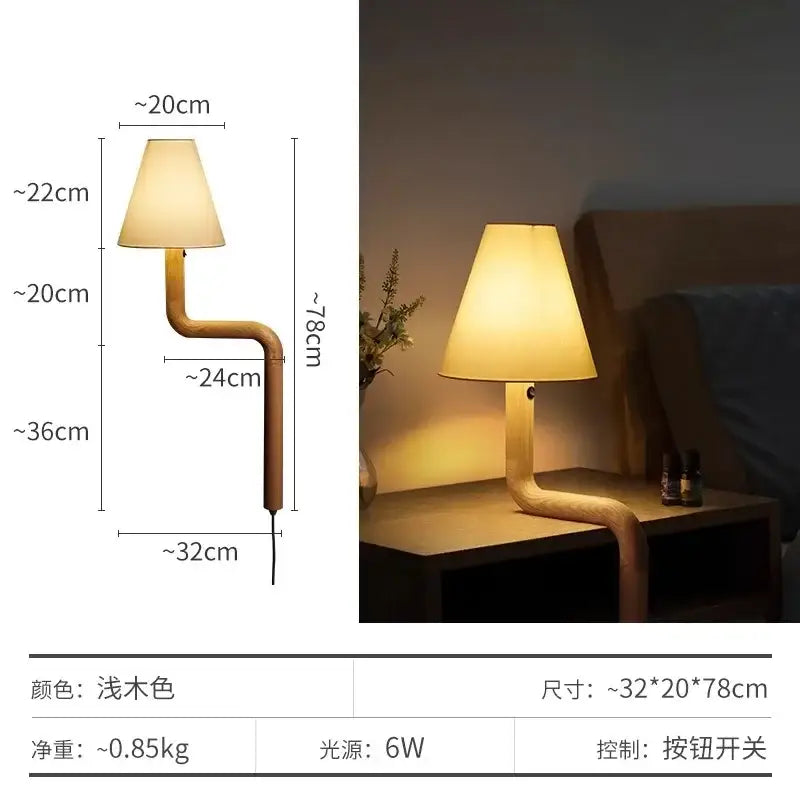 Elegant solid wood table lamp bedroom warm fabric light