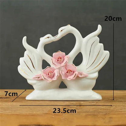 Elegant swan sculpture figurines white & pink living room decor