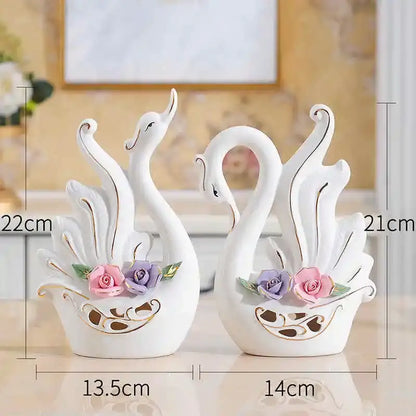 Elegant swan sculpture figurines white & pink living room decor