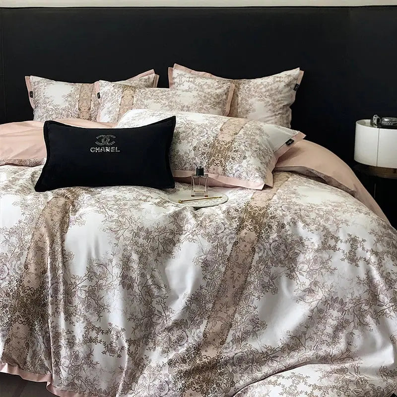 Elegant teal & gold floral luxury bedding set bedroom duvet cover