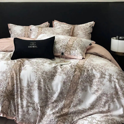 Elegant teal & gold floral luxury bedding set bedroom duvet cover