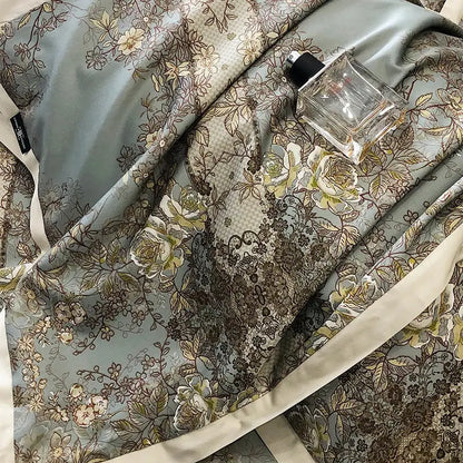 Elegant teal & gold floral luxury bedding set bedroom duvet cover