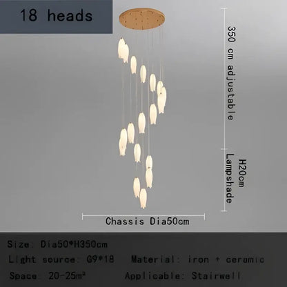 Elegant tulip staircase chandelier gold frosted glass lobby light