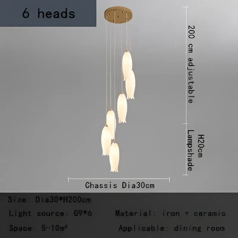 Elegant tulip staircase chandelier gold frosted glass lobby light