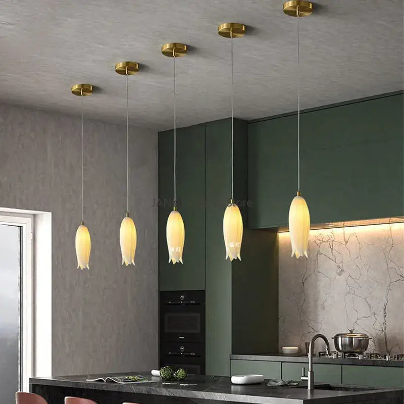 Elegant tulip staircase chandelier gold frosted glass lobby light