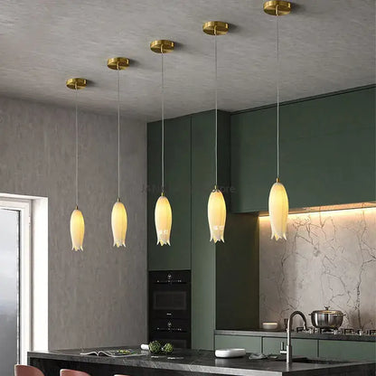 Elegant tulip staircase chandelier gold frosted glass lobby light
