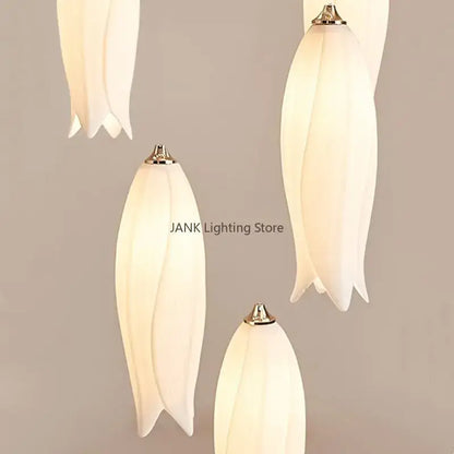 Elegant tulip staircase chandelier gold frosted glass lobby light