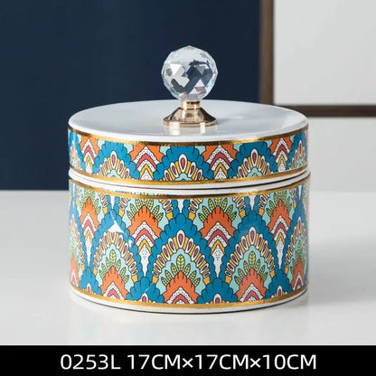 Elegant white and gold crystal ball ceramic jewelry box bedroom storage