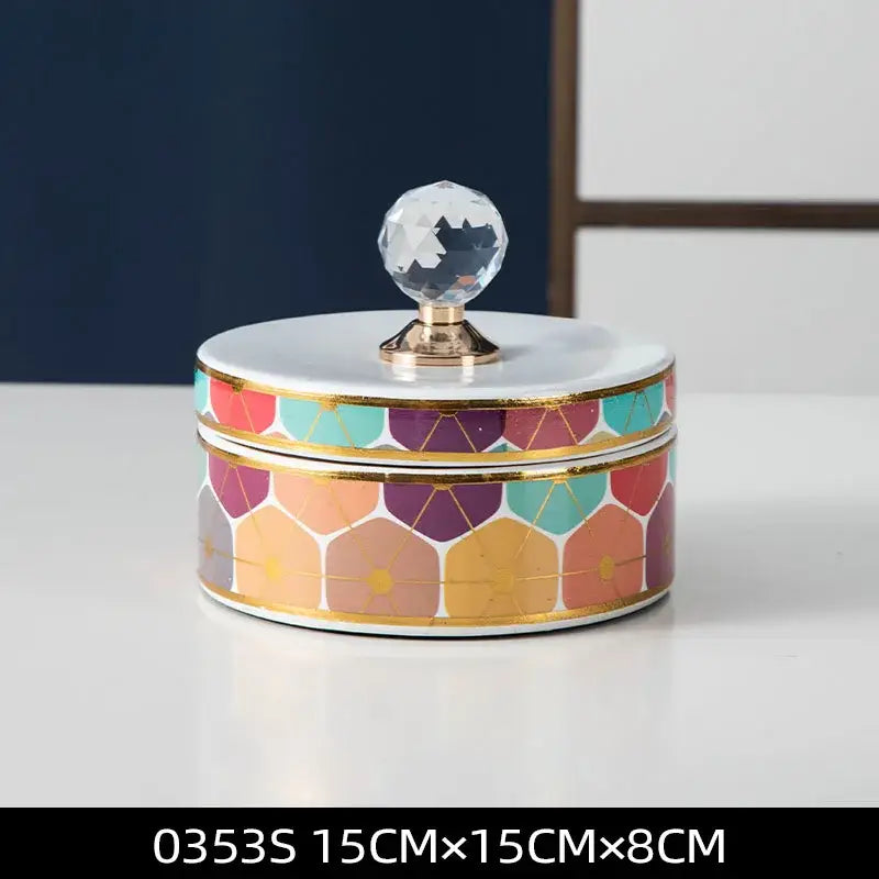 Elegant white and gold crystal ball ceramic jewelry box bedroom storage