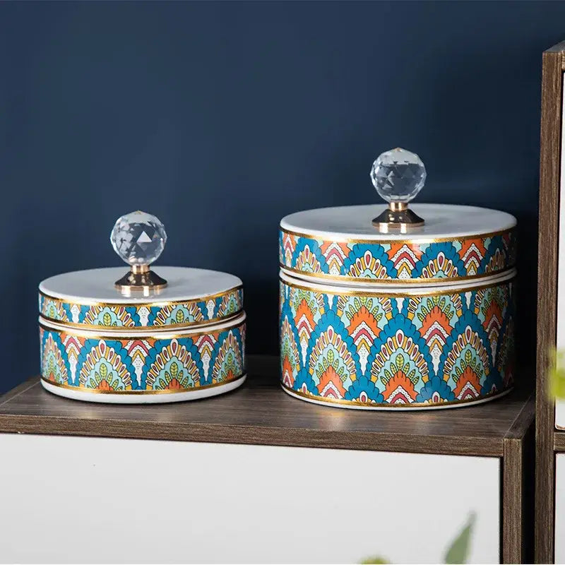 Elegant white and gold crystal ball ceramic jewelry box bedroom storage