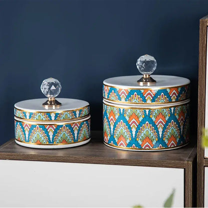 Elegant white and gold crystal ball ceramic jewelry box bedroom storage