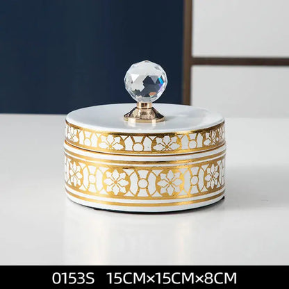 Elegant white and gold crystal ball ceramic jewelry box bedroom storage