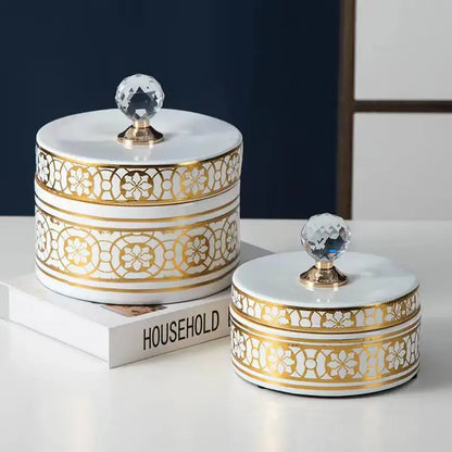 Elegant white and gold crystal ball ceramic jewelry box bedroom storage