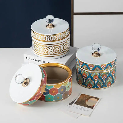 Elegant white and gold crystal ball ceramic jewelry box bedroom storage