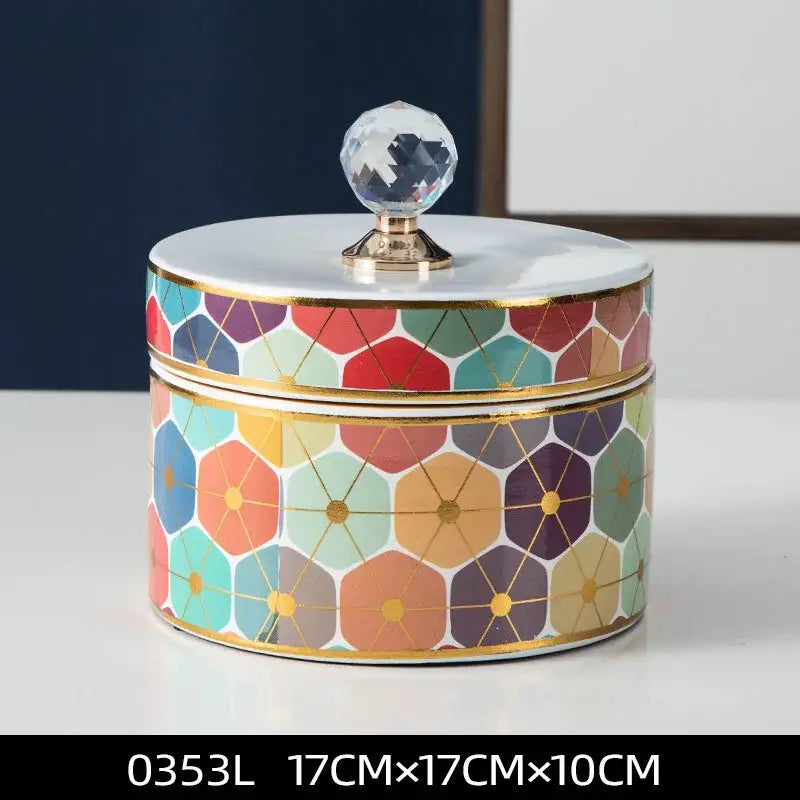 Elegant white and gold crystal ball ceramic jewelry box bedroom storage