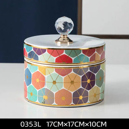 Elegant white and gold crystal ball ceramic jewelry box bedroom storage